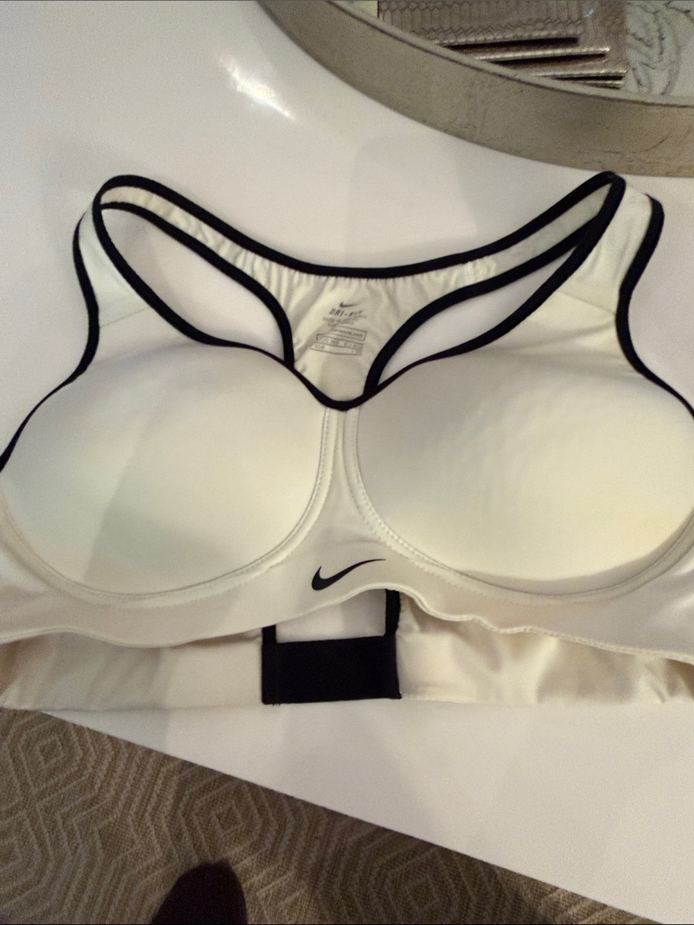 Nike Women's White and Black High Support padded Sports Bra 36b
